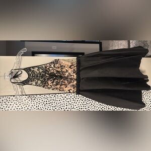 Elegant Black and Nude Halter Dress